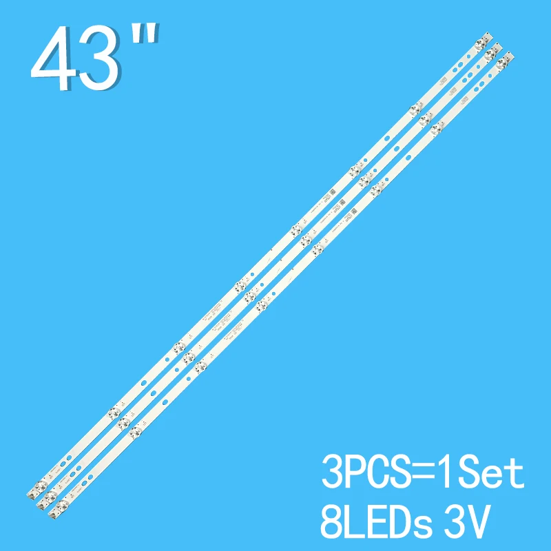 3pcs set 8leds 3v 809mm for 43 tv jl d43081330 083cs 43l1600 dexp f43d7000 f43d7000k t43d16sf 01 lc430duy sh a1 3PCS For JL.D43081330-083CS-M E469119 para LC430DUY-SHA1/F43D7000K T43D16SF-01B SAMPO EM-43AT17D 43L1600