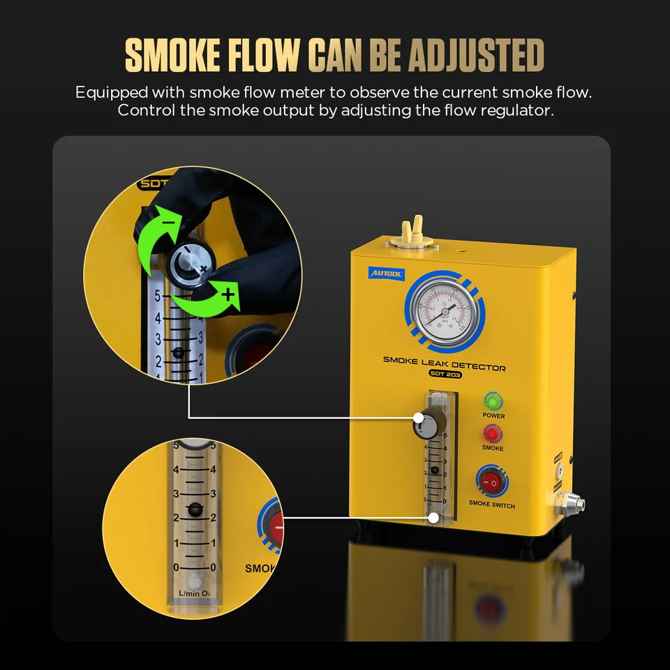AUTOOL SDT203 EVAP Vacuüm Automotive Rookmachine Auto Brandstofleidingsysteem Lekdetector Brandstoflekkage Diagnostische Tester met Manometer & Flow Control Valve, Evap-rookmachine met adapter