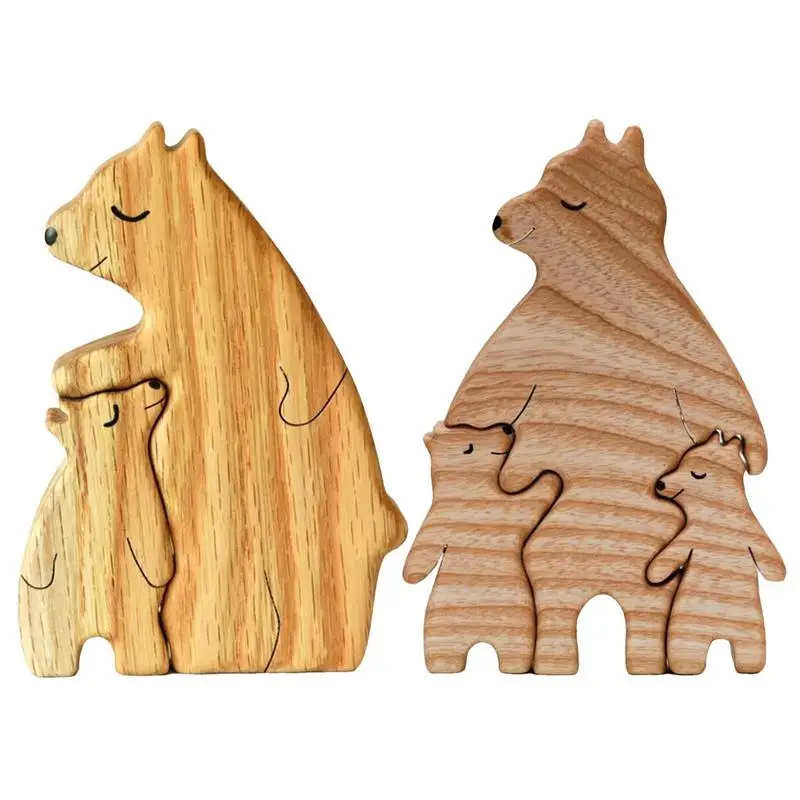 

Wooden Bear Family Jigsaw Puzzle Exquisite Desktop Ornament Bear Family Heart Puzzle Keepsake Mother's Day Birthday Xmas Gift