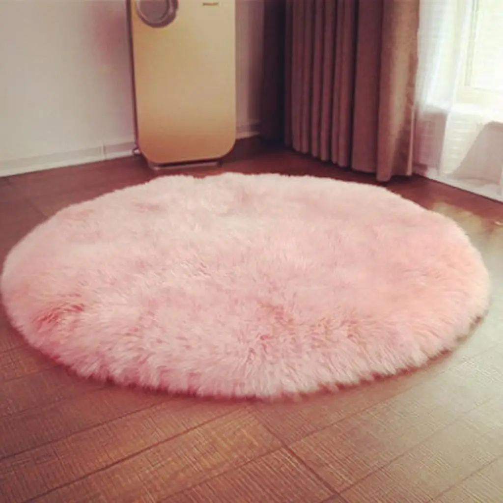Dia.40cm Round Artificial Wool Shaggy Floor Mat Soft Bedside
