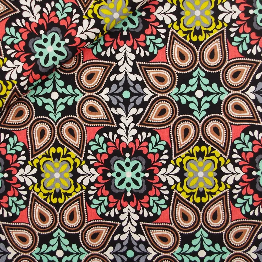 

1 Yard Cotton Woven Fabric For Cloth, Bag, Paisley Flowers and Leaves, Width=140cm