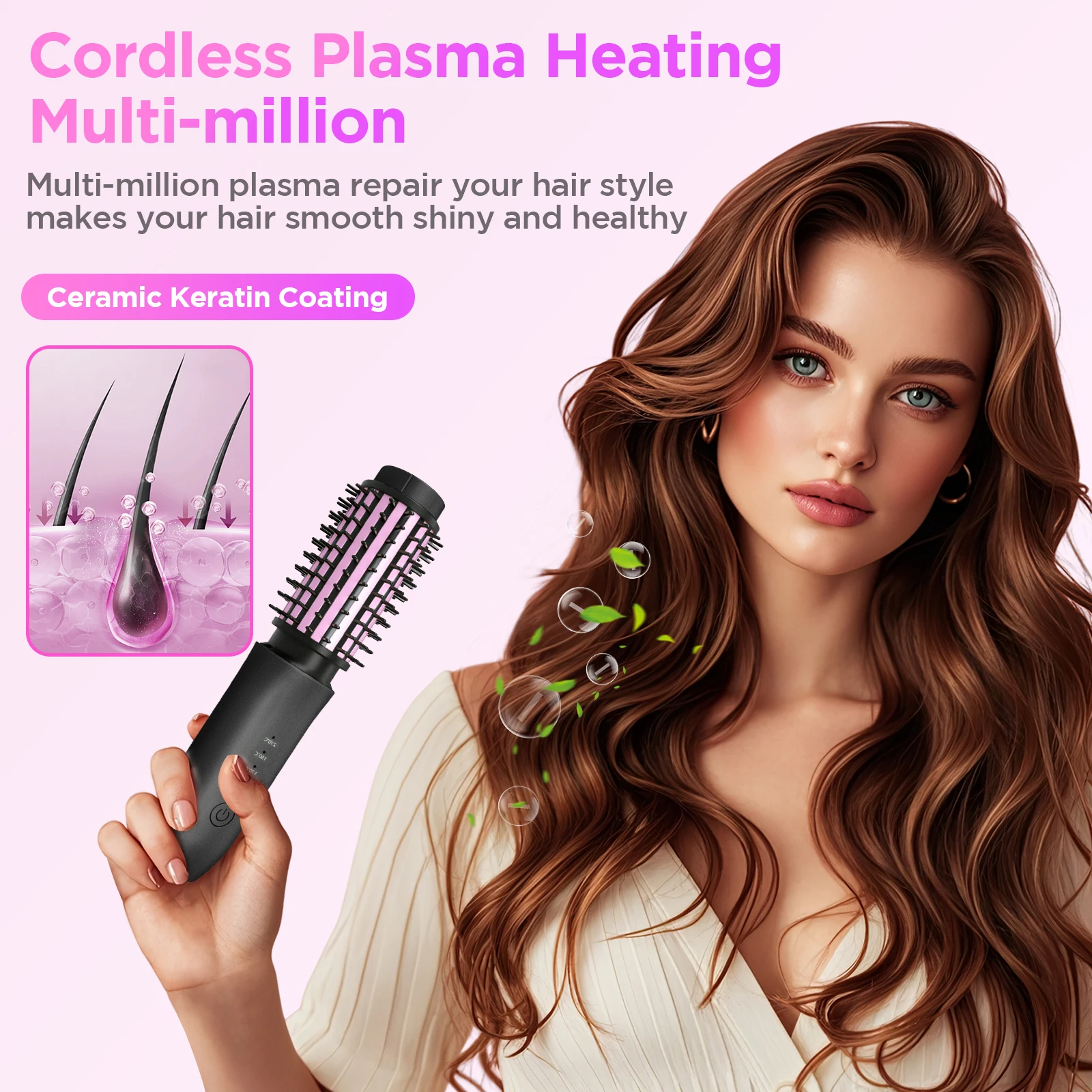 2 In 1 Cordless Hair Curler And Straightener Brush 7000Mah Cordless Curling Iron Brush Portable Travel Curling Iron Mini