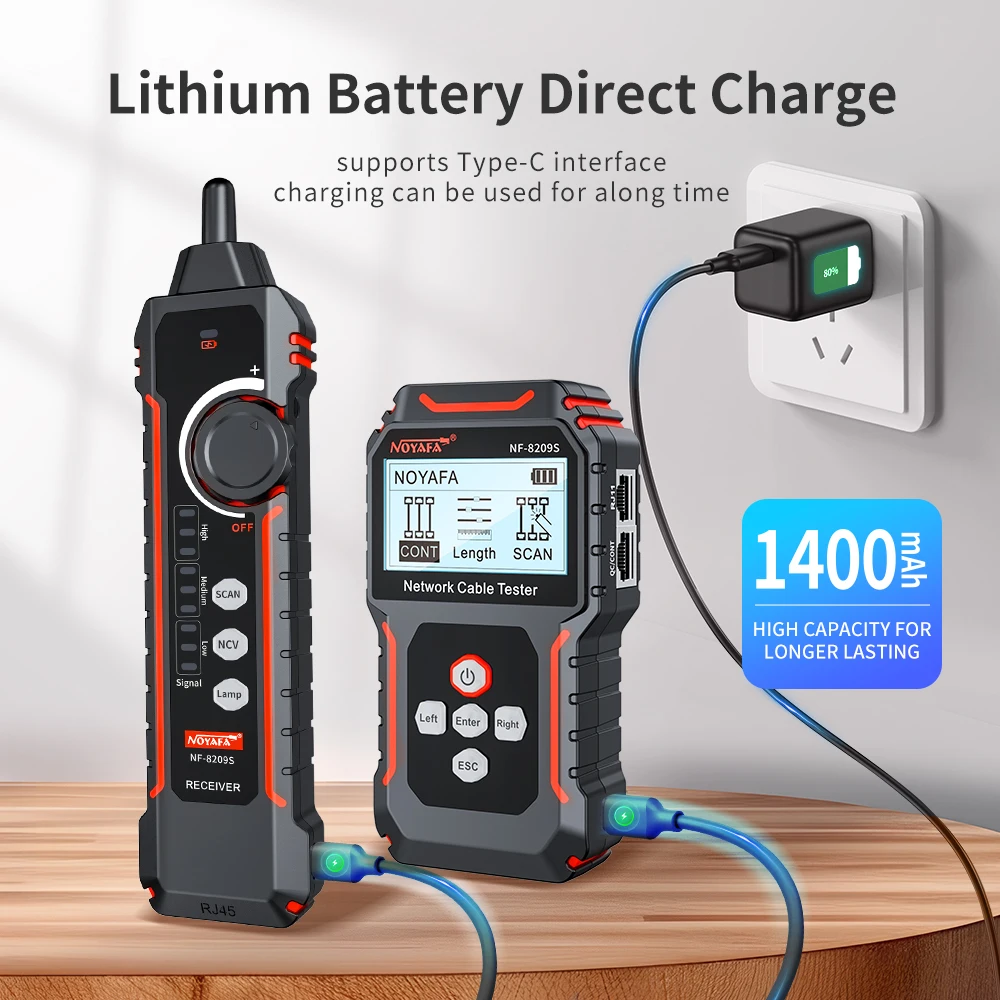 NOYAFA NF-8209S Network Cable Tracker Lan Measure Tester Network Tools LCD Display Measure Length Wiremap Tester Cable Tracker 6