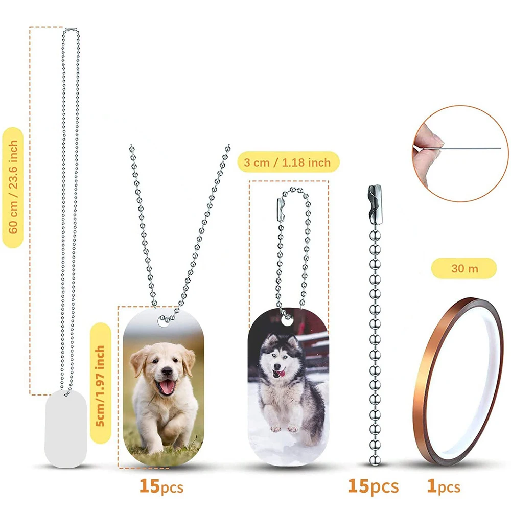 31pcs Sublimation Blank Dog Tags Aluminum Pendants Double Sided Blank  Stamping Tags Message Pendant Necklaces DIY Craft 