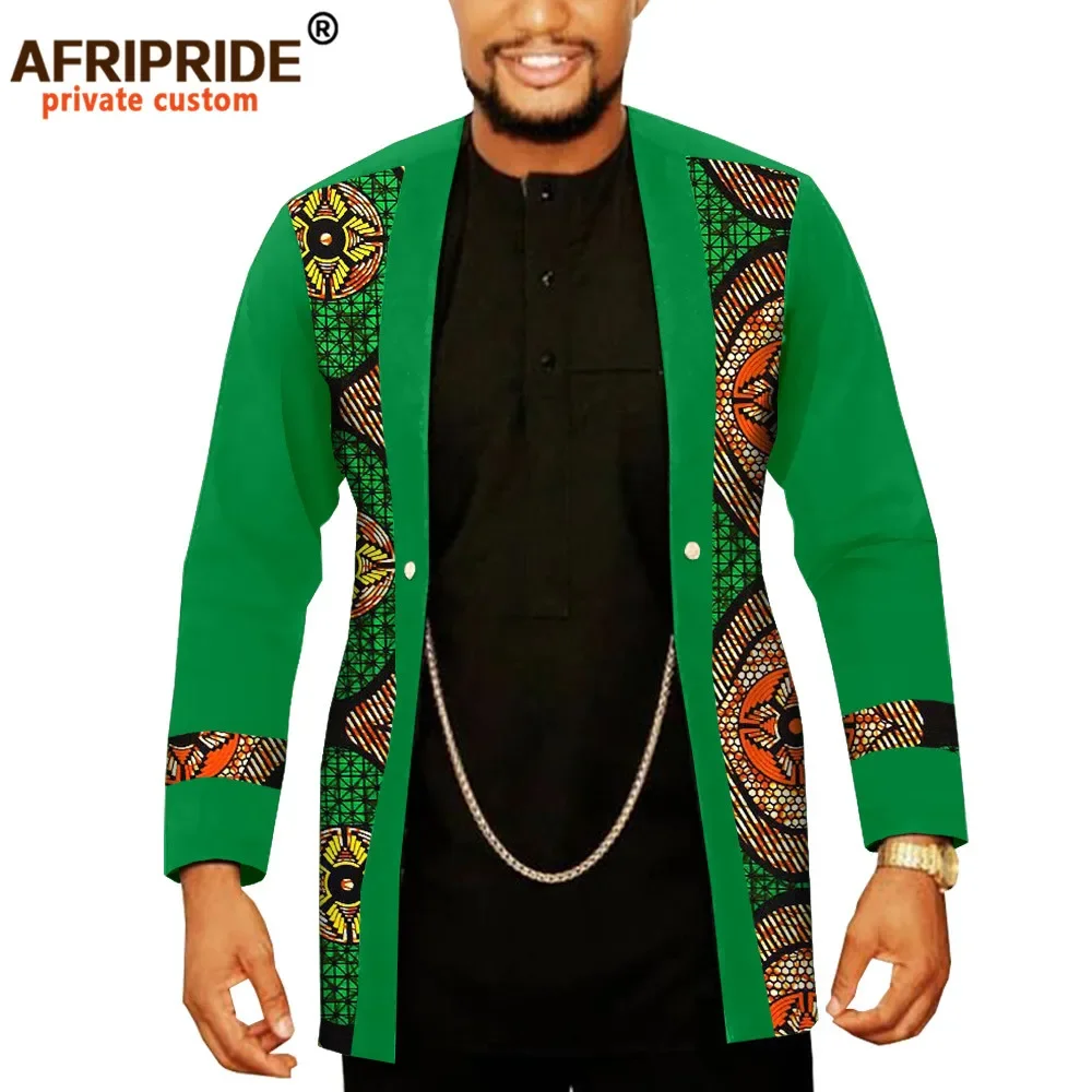 African Men Clothing Dashiki Coats Plus Size Open Front Long Sleeve Print Outfits Silver Chain Jacket Outwear AFRIPEIDE A2014005