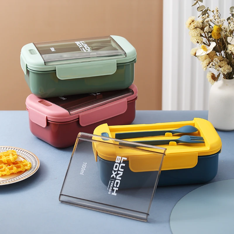 Collapsible Bento Box Portable Hermetic Lunch Box 2 Layer Grid Children  Student Bento Box with Fork Spoon Leakproof Microwavable - AliExpress