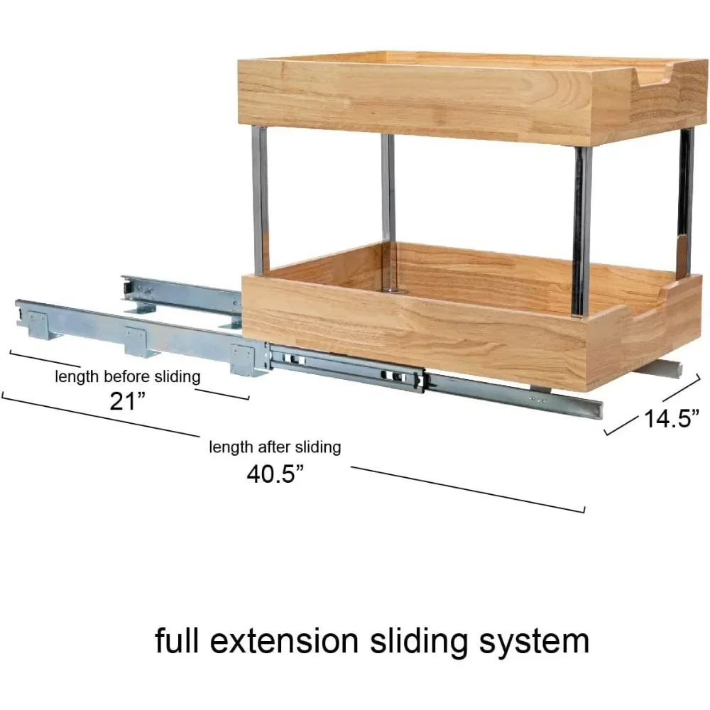 2 Tier Pull Out Cabinet Organizer Solid Wood Basket storage