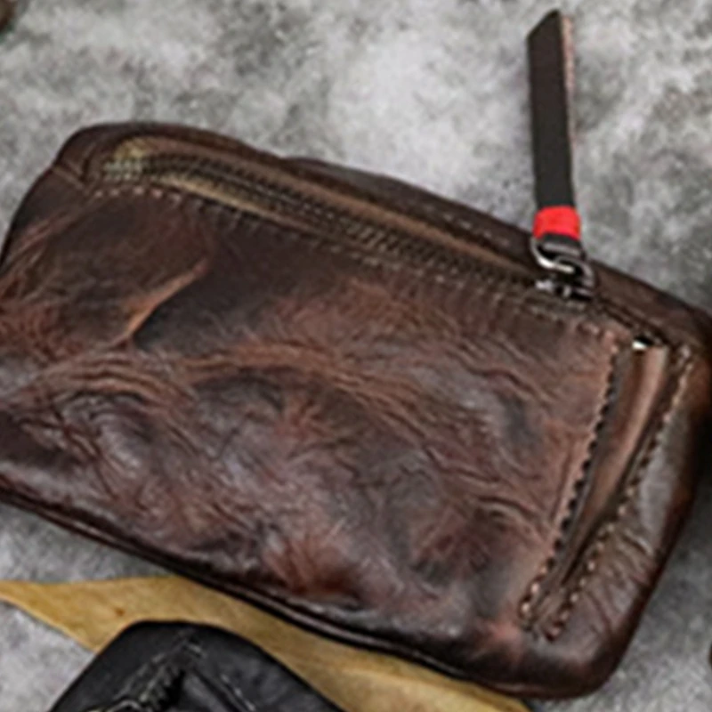 Vintage Men Genuine Leather Mini Coin Purse Card Case Holder Wallet Clutch Male Short Zipper Small Change Bag