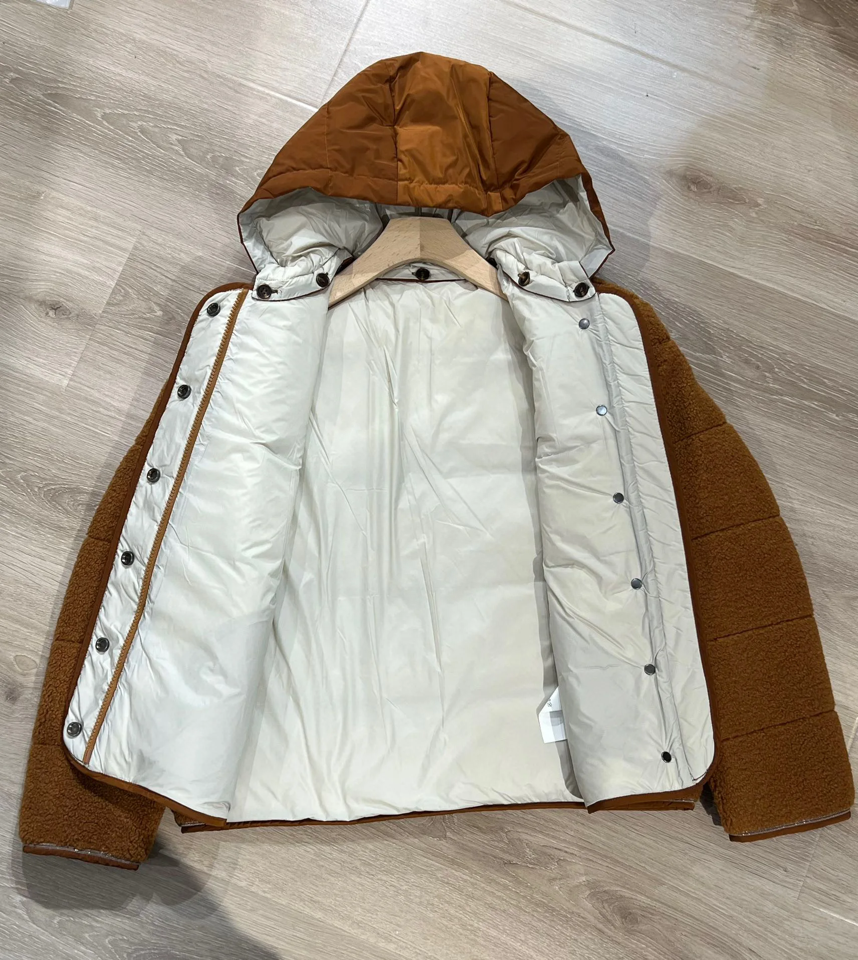 Goose Down Paneled Coat, Plush Hooded Coat, Casual Style