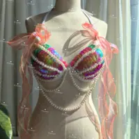 Bikini Mermaid Role Play Bra Aquarium Beach Corset Sequin Triangle Lace Up Bra Mermaid Performance Bra 3
