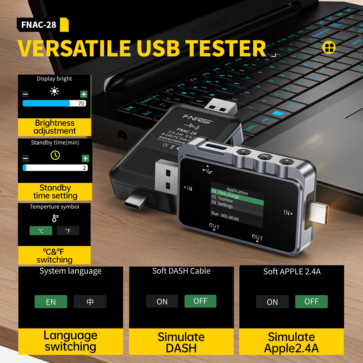 Enhanced USB Tester, Digital Voltmeter and Ammeter, 2-in-1 Type-C Meter