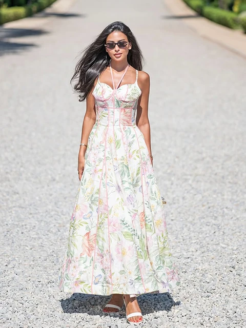 Floral Print Women 's Maxi Dress Spaghetti Strap Corset A Line Long Dresses Female 2026 Summer Fashion Vacation Woman Vestidos 5