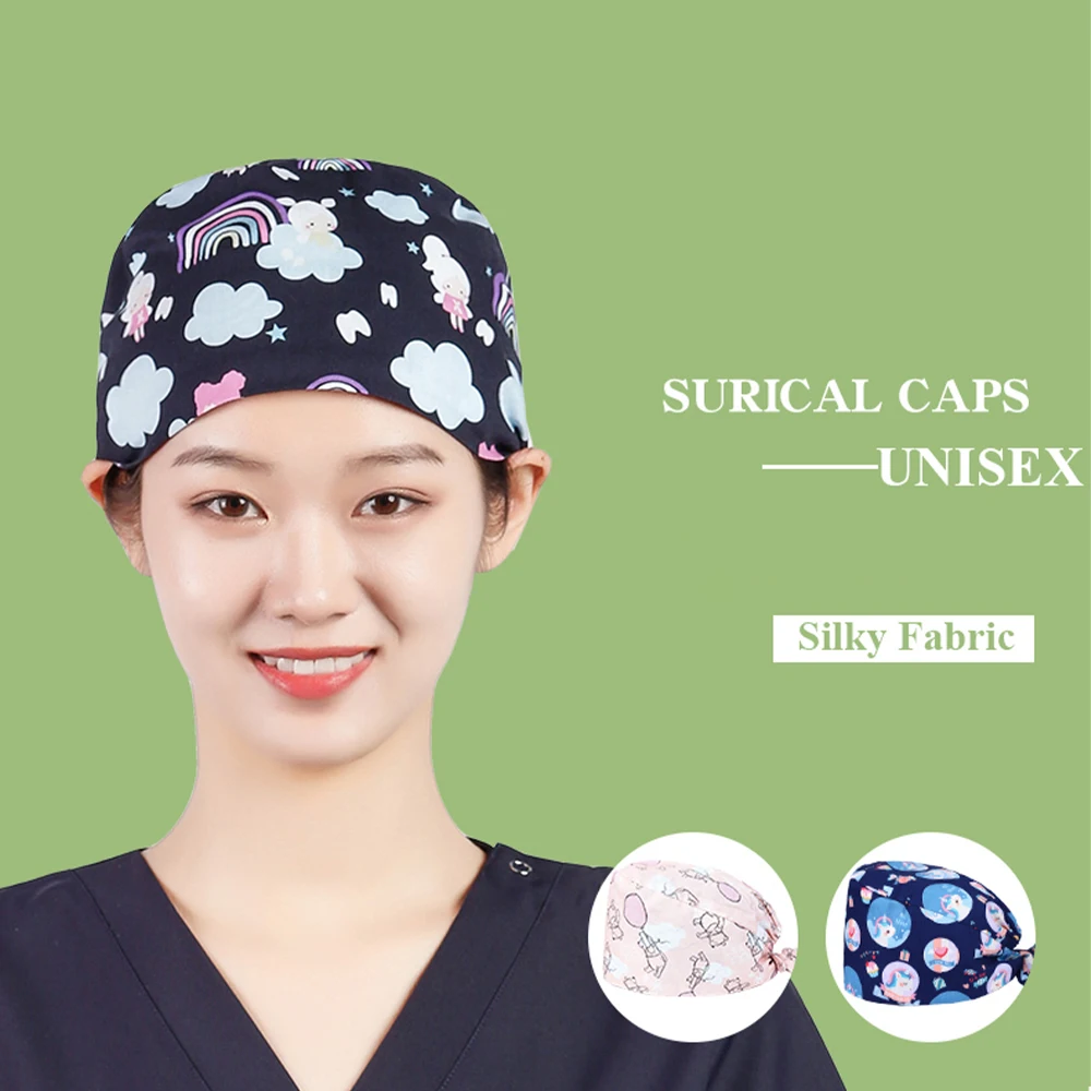 Cappello Chirurgico Medico Stampato A Fiori 100% Cotone Scrubs Cap Cappello Da Lavoro Medico Infermieristico Accessori Medici Cappello Da Laboratorio Veterinario Scrub - Foto 7