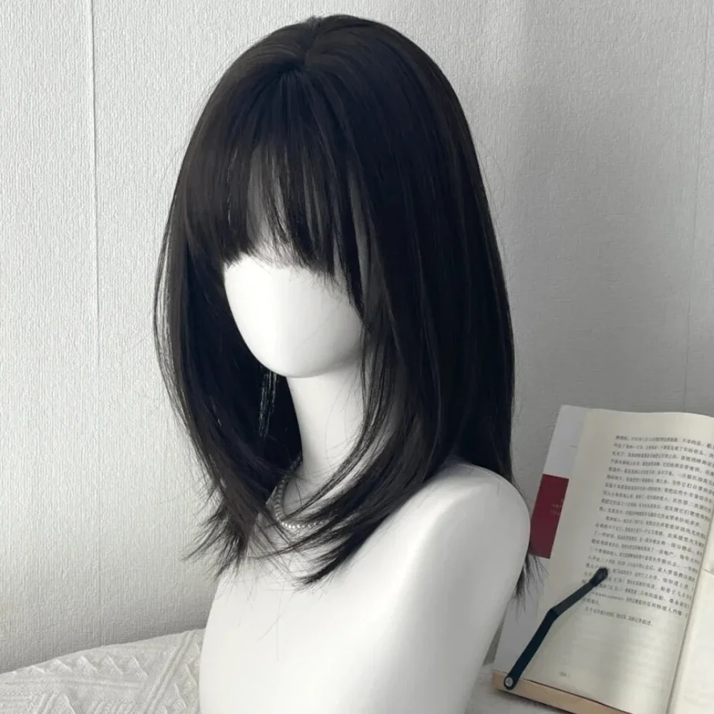 Y2K شعر مستعار للنساء أسود متوسط طويل مستقيم الشعر...