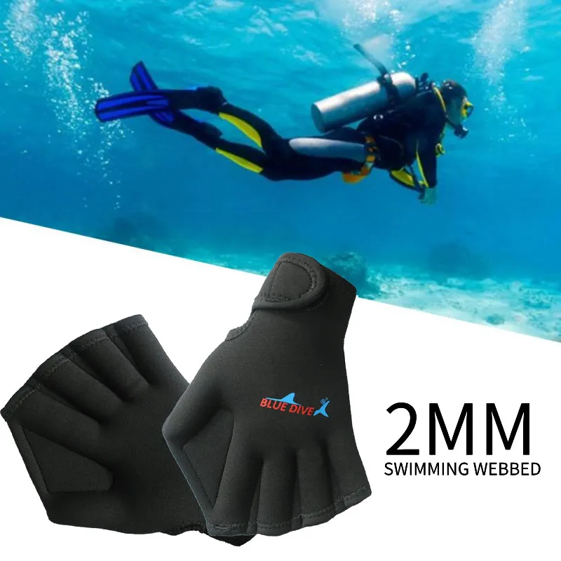 1 Pair Half Finger Adjustable Neoprene Webbed Swimming Gloves Aquatic Fit Swim Paddles Snorkeling Diving Hand Web Water Gloves