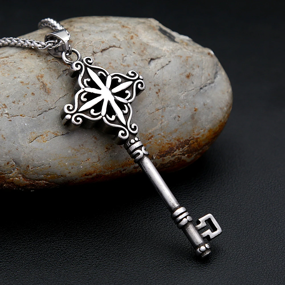 Large Size Fashion Vintage Punk Key Pendant Stainless Steel Unique Amulet Necklace For Men Biker Jewelry Gift Dropshipping 2