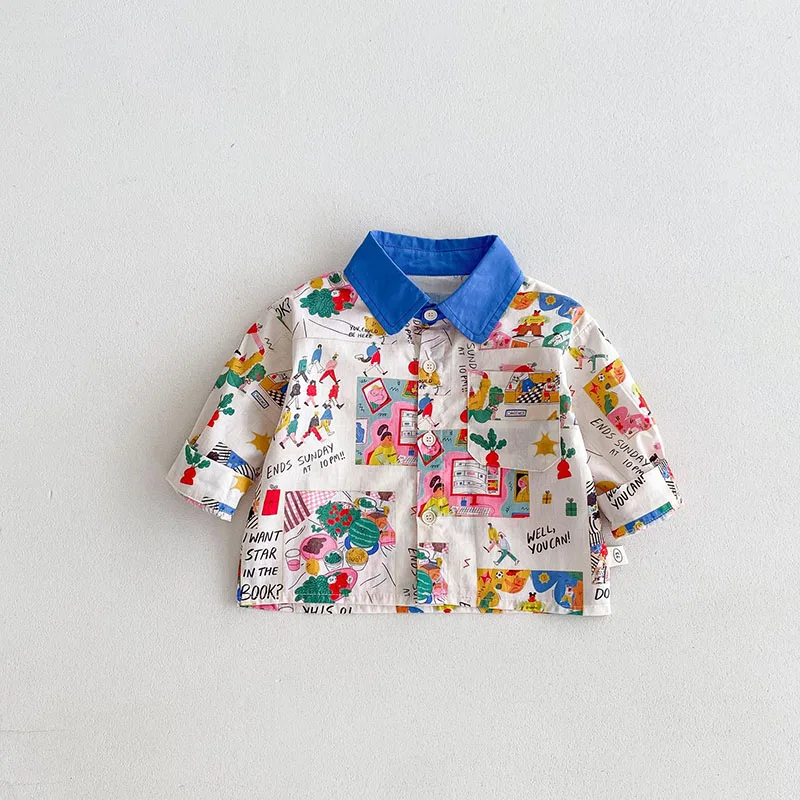 New Autumn Baby Girls Cute Cartoon Graffiti Blouse 0-5T Toddler Boys Thin Style Loose Shirt