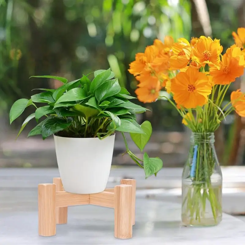 Wooden Four-legged Flower Stand Bonsai Stand Home Tray Pot Bamboo Display Shelf Holder Plant Decor