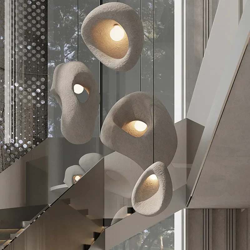 

Nordic Wabi-sabi Pendant Lights Irregular Living Room Chandelier E27 Villa Staircase Suspend Lamps Loft Decor Droplight Fixtures