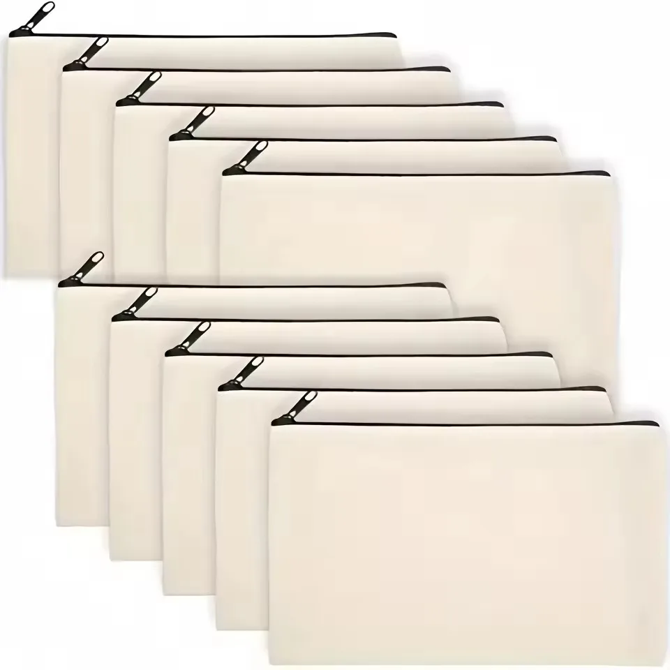 1-10 قطعة حقيبة قماش فارغة بسحاب ، حقيبة مستحضرات...