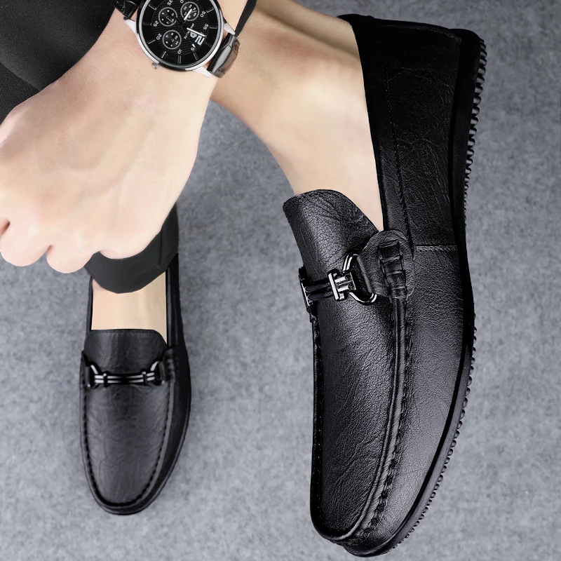

Genuine Leather Men Casual Shoes Luxury Brand Mens Loafers Moccasins Breathable Slip on Black Driving Shoes Boat Shoes Soft New