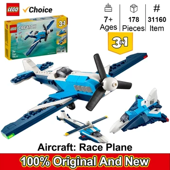LEGO 31160 Creator 3in1 Aircraft Race Plane Toy, Airplane, Fighter Jet, or Helicopter-Gift Idea for Kids Boys and Girls, 178PSC