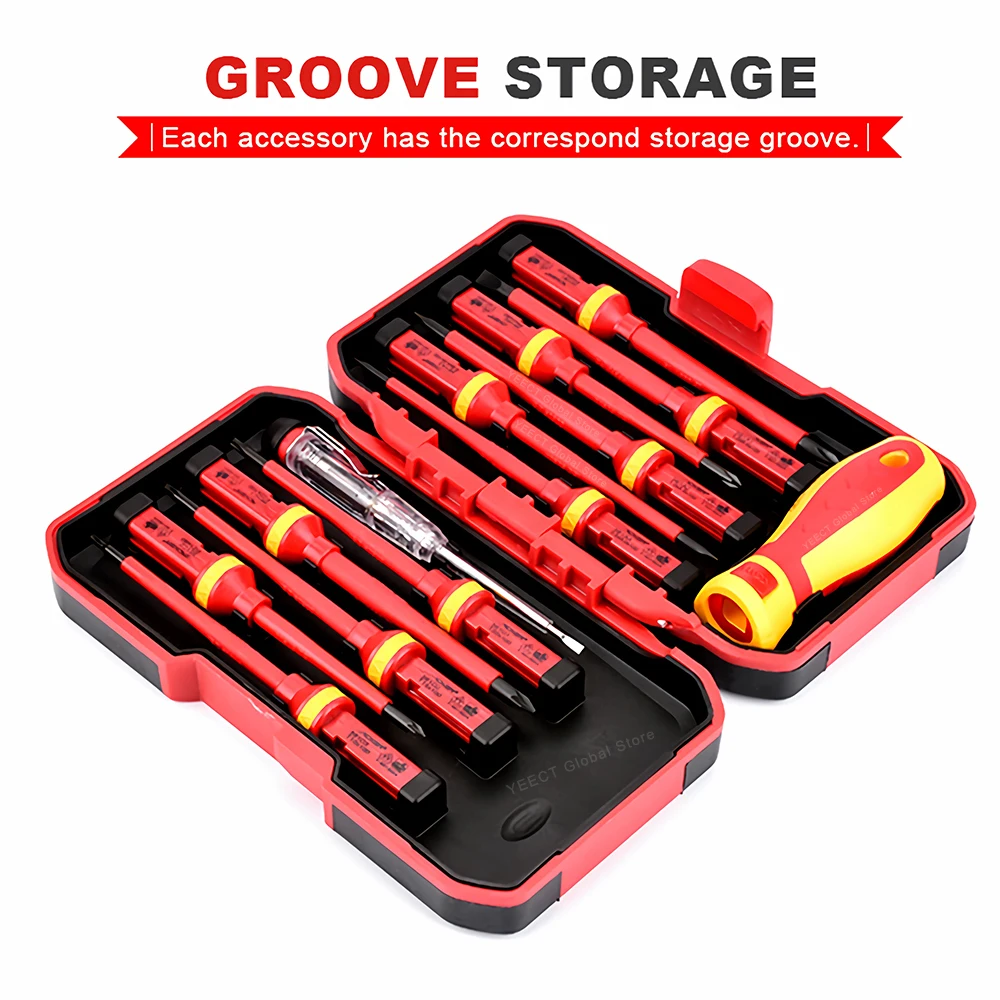 전기 수리 도구 키트 13pcs 1000V 변경 가능한 절연 스크류 드라이버 세트 자기 슬롯 형 필립스 Pozidriv Torx 비트