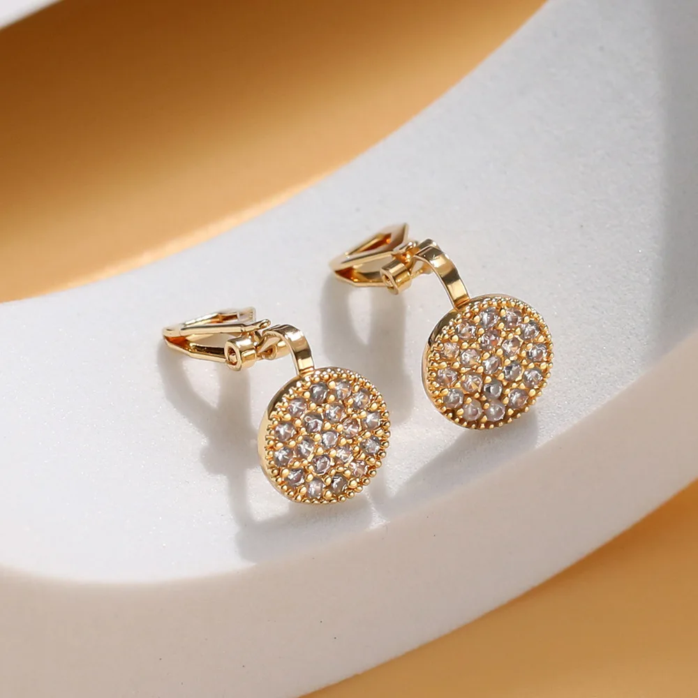 Clip On Earrings for Women Gold Color Geometric Round Zircon Wedding Party Jewelry Gift ear clip earrings clip earrings ear clip ear accessories