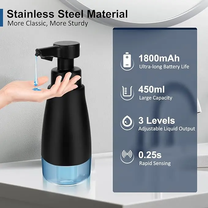 Automatic Soap Dispenser Touchless Stainless Steel Auto Liquid Soap Dispenser 3-Level Adjustable Electric soap dispenser