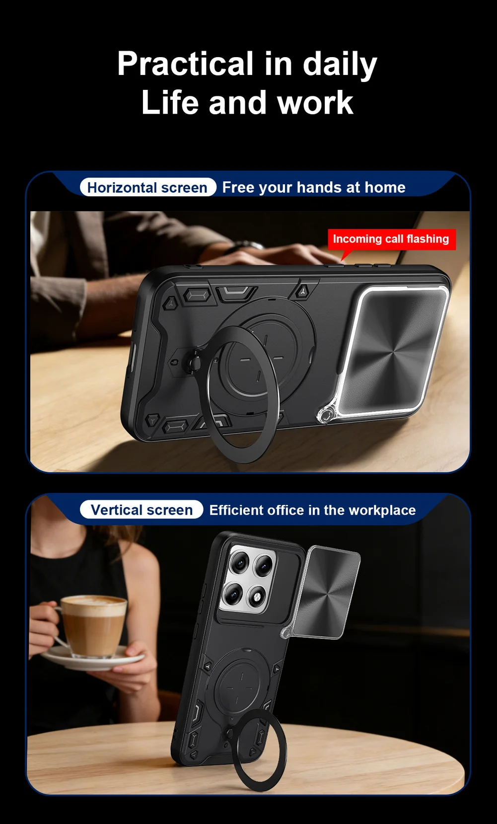 Signature Armor Metal Ring Camera Protective Case with Rotating Holder Cover