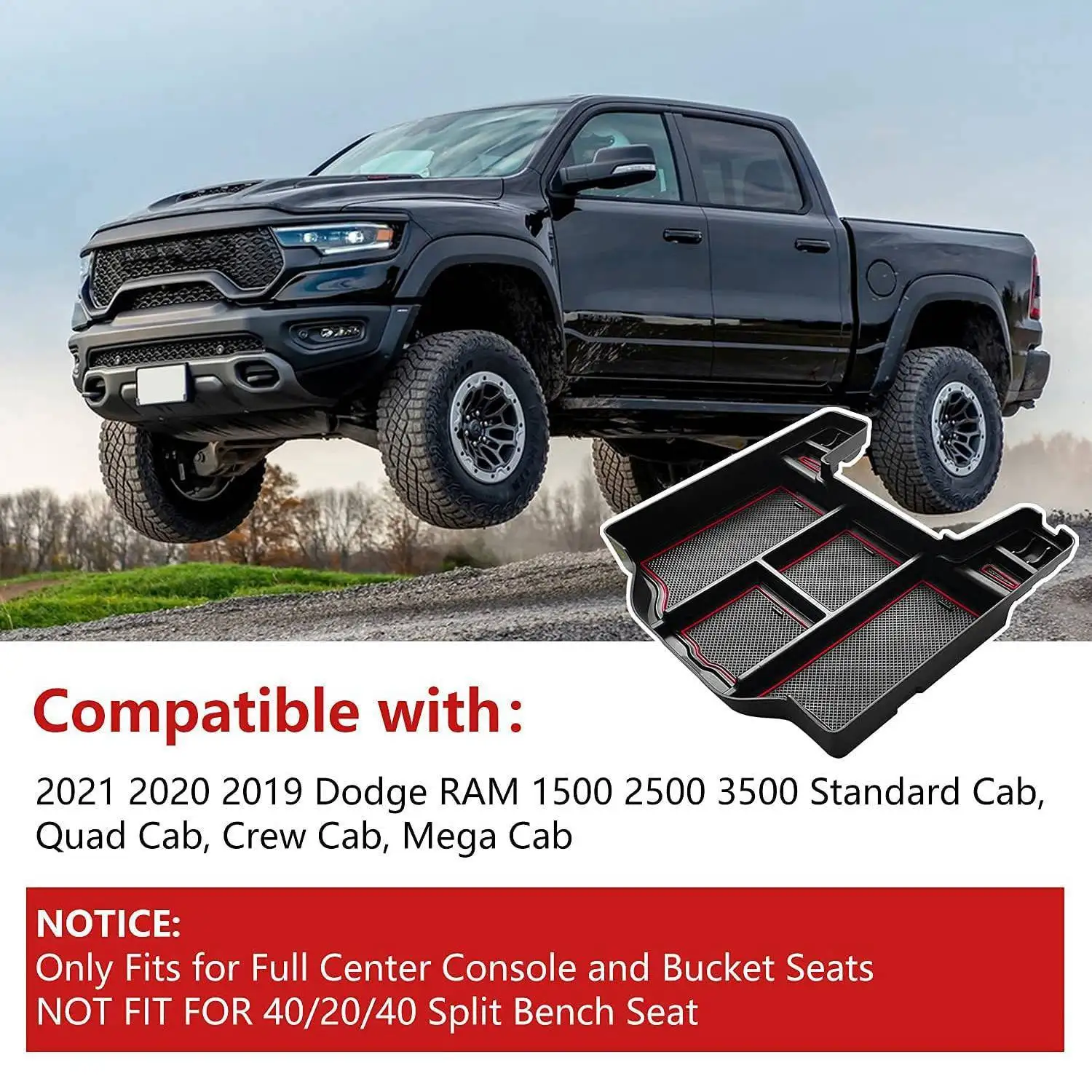 2021 2020 2019 닷지 램 1500 2500 3500 암레스트 수납함 삽입 트레이 액세서리용 견고한 센터 콘솔 정리함