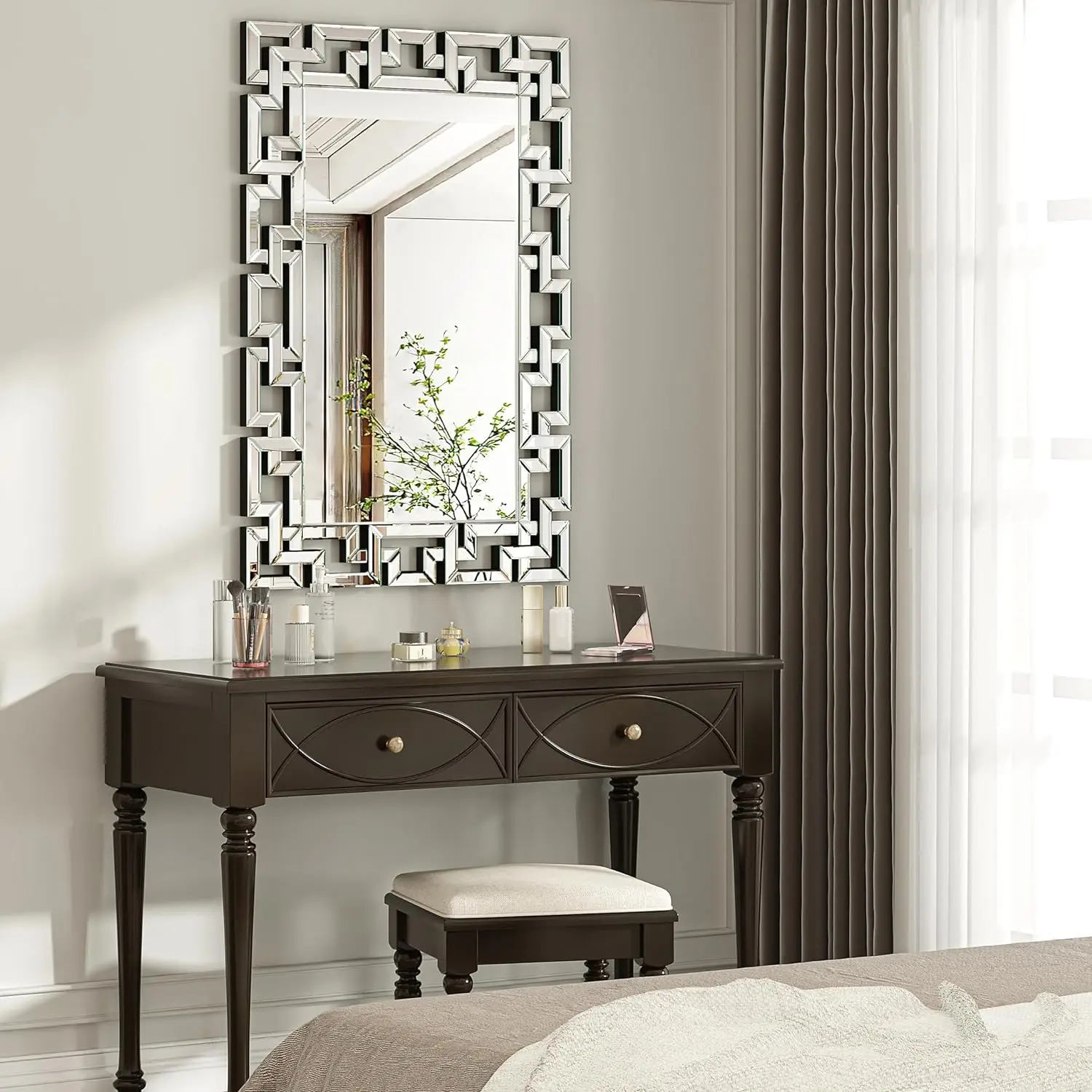 40 Inch Art Decor Wall Mirrors Large Grecian Venetian Mirror Vanity Sliver for Hotel Home Beveled Edge Accent Mirror 3