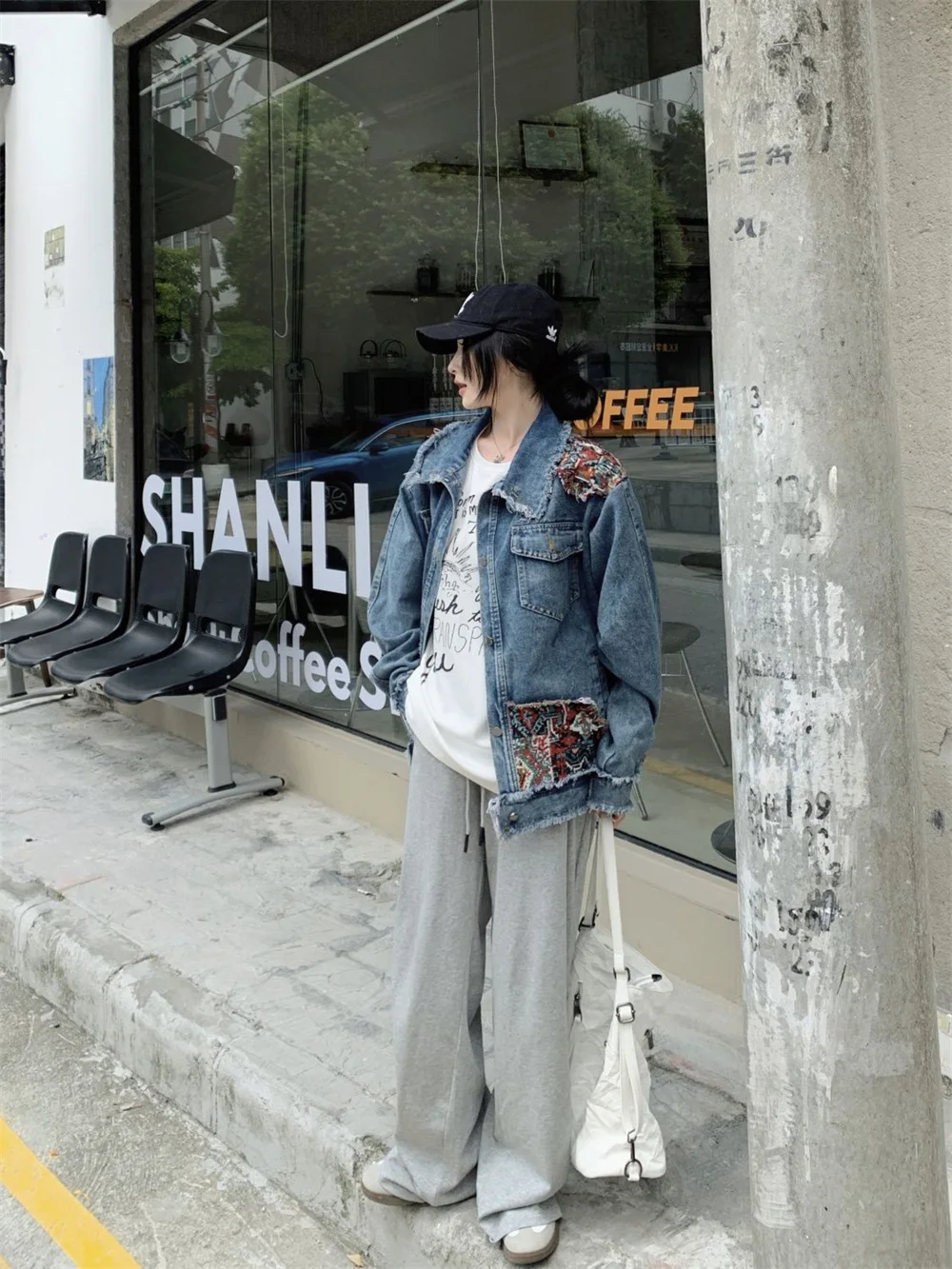 2024 Spring and Autumn New Loose American Retro Ethnic Style Spliced Washed Denim Coat Men's and Women's Fashion Coat