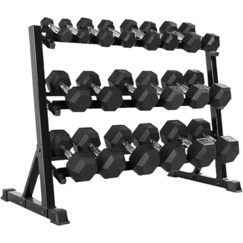 Rubber Hex Dumbbell Set with Rack 1
