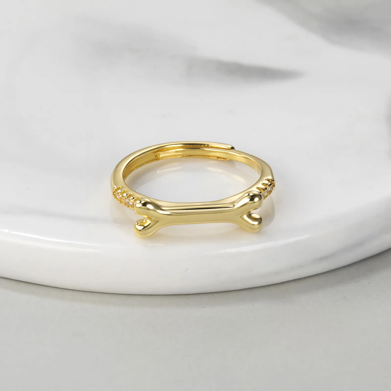 Ring for Women Adjustable Size Ring Personalized Dog Bone Pet Name Rings with Crystal Charm - PeticaDeals