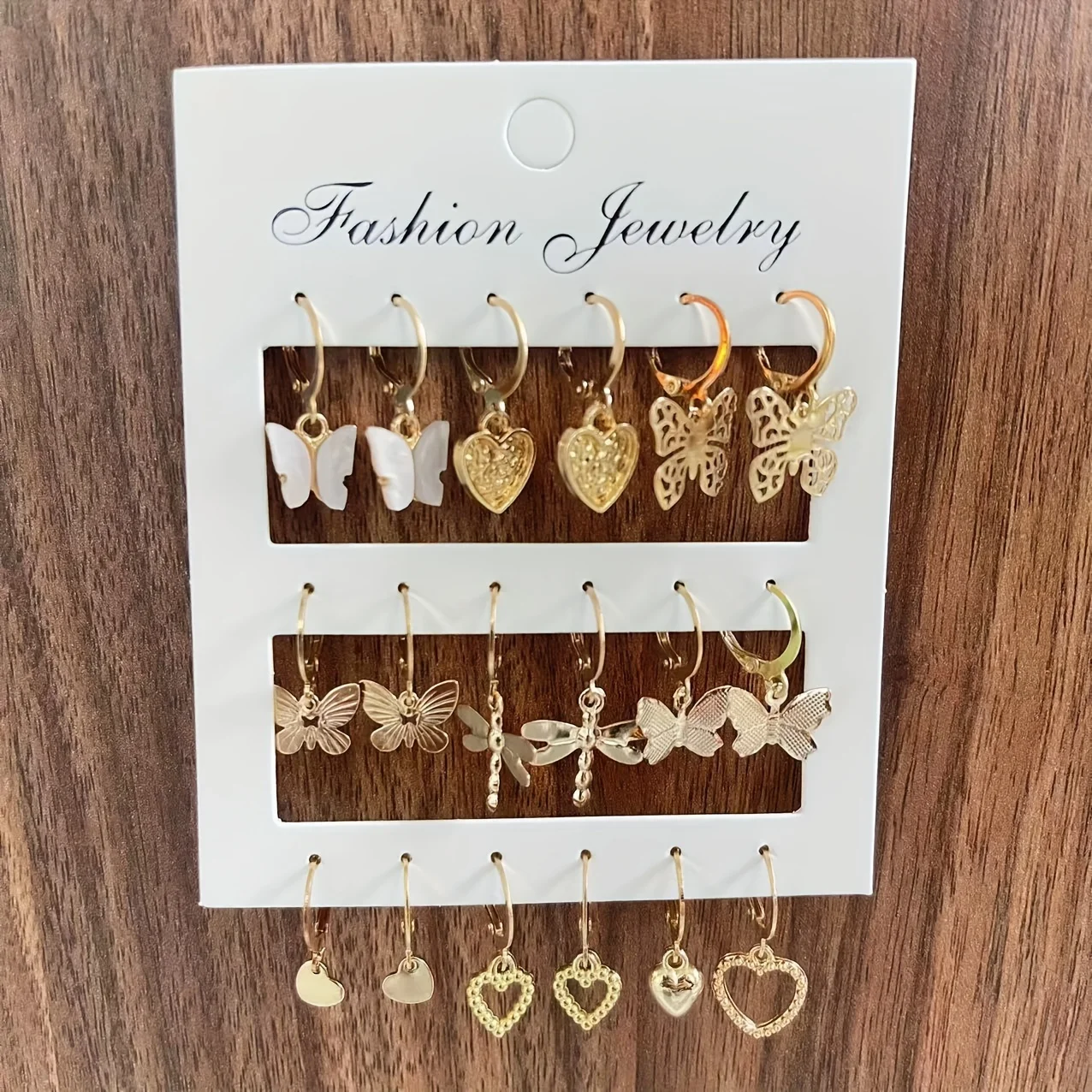 Dangle Earrings 9 Pairs/ Set Exquisite Butterfly Heart Dragonfly Design Simple Vacation Style Delicate Holiday Earrings