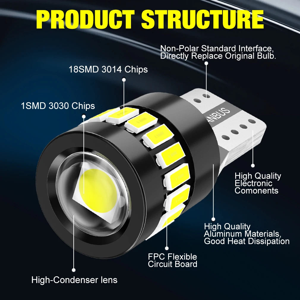 XSTORM T10 W5W LED canbus ne defekt 194 168 cibule 5W5 5W 12V 1000LM super zářící auto vnitřní strana lehký licence talíř lampa auto