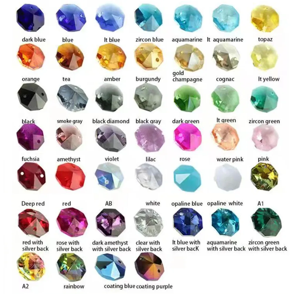 50/100 Pcs Octagonal Beads Colorful Glass Crystal Beads 14mm 2