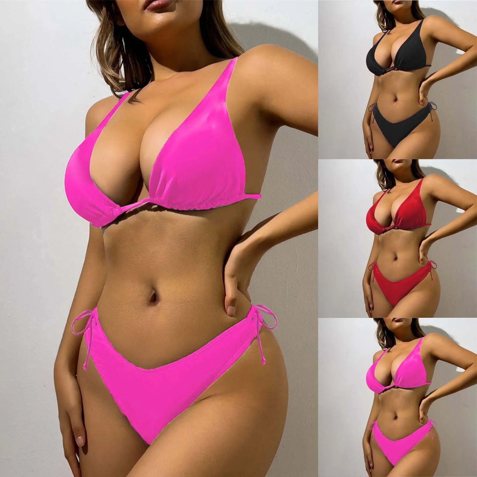 

Women'S Fashion Sexy Solid Color Bikini Swimsuit Set With Breast Pads