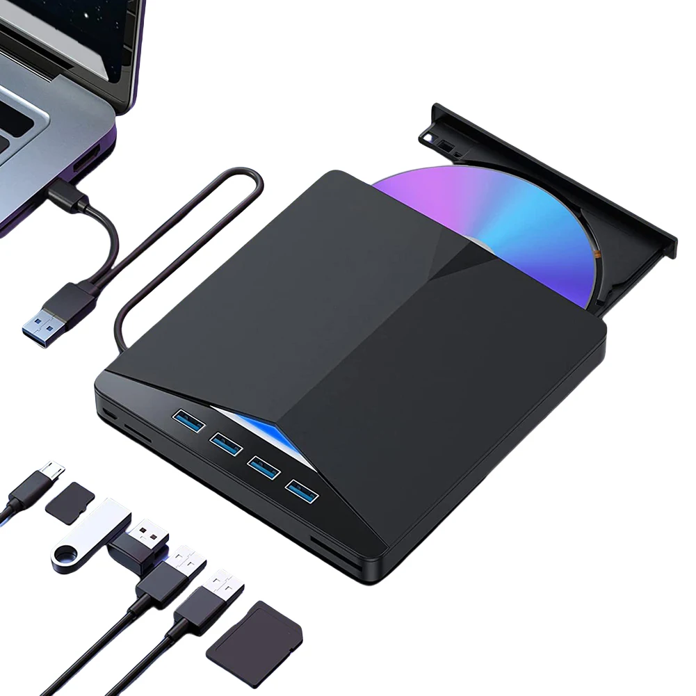 7 In 1 USB3.0 Type-C External Mobile Drive CD DVD Burner Plug-and-Play Slim for Windows 11/10/8/7/Linux/OS