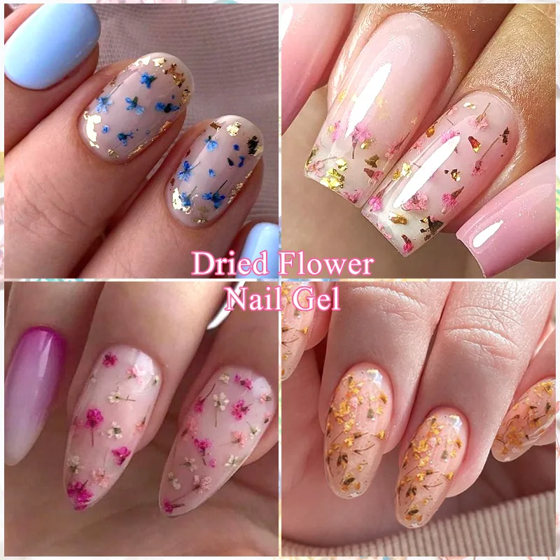 UV-Gel-Nagellack Mit Getrockneten Blumen – Für Natürliche & Künstliche Nägel, Schnell Trocknend