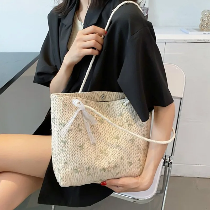 S00c939db838b494885a9a51270bab17e0 Fashion Woven Handbags For Women All-Match Women's Bag Portable Bucket Bag Luxury Designer Handbag Summer Picnic Bags Mallzona