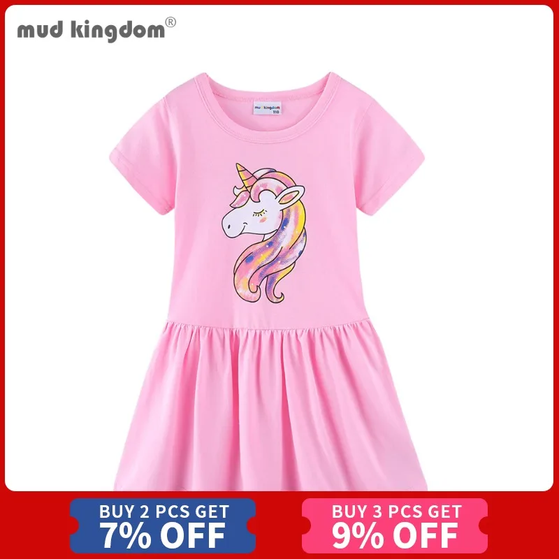 Mudkingdom Cotton Girl Summer Dress Cute Girls Unicorn Clothes Dinosaur