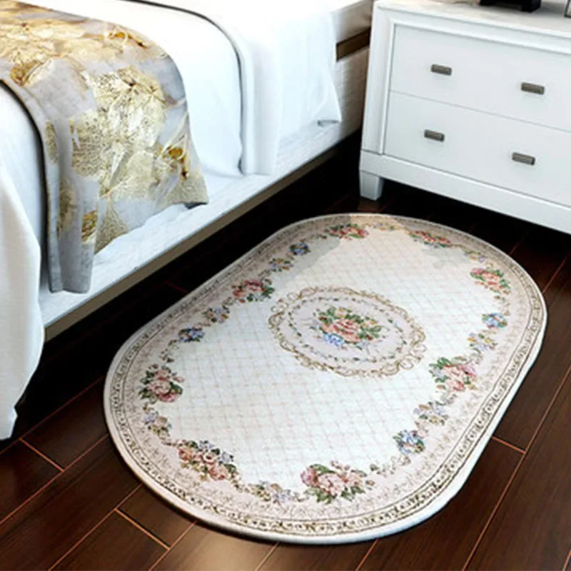 

European Pastoral Style Oval Rug Carpet For Living Room Flower Home Decor Bedroom Bedside Rug Entrance Door Floor Mat Washable