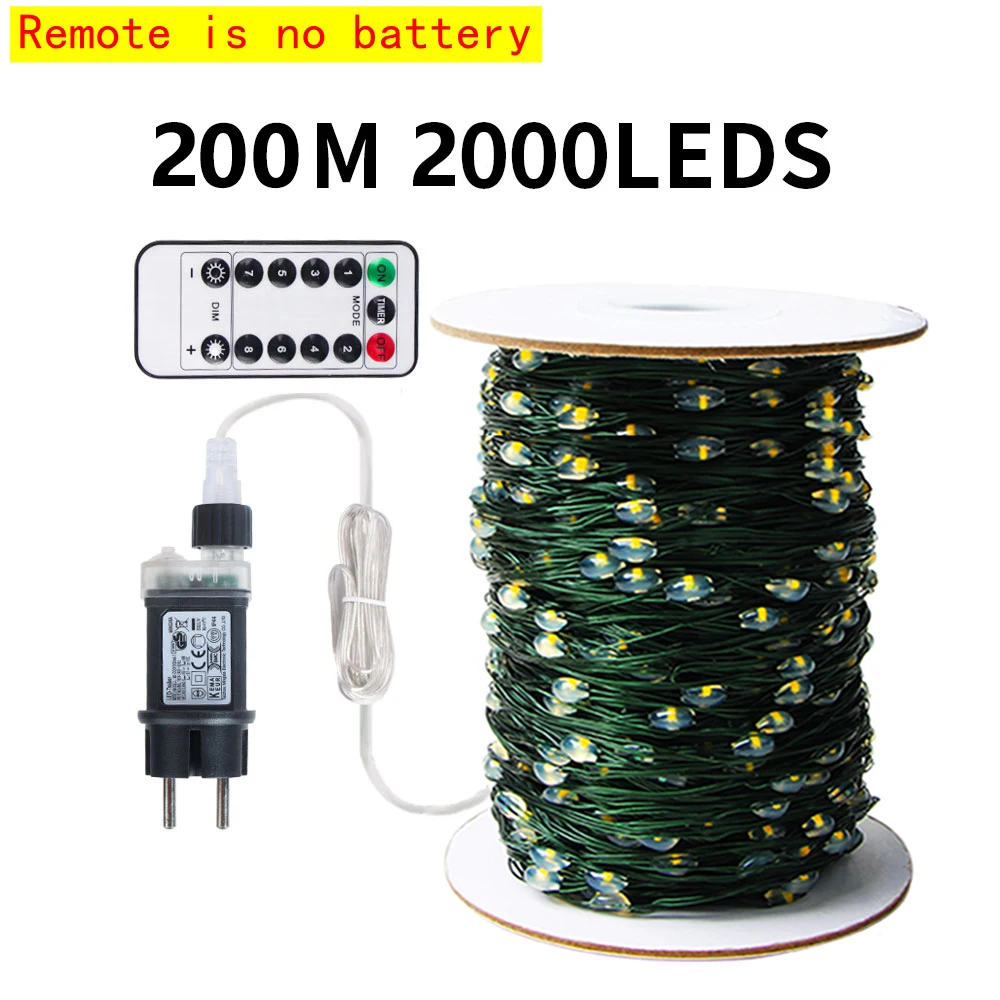thumbnail image 1 of Guirnalda de luces LED de 100 m con alambre verde de hadas para exteriores, luces navideñas, guirnalda de árbol para Año Nuevo, decoración de fiestas en casa, bodas y calles, 1 of 5
