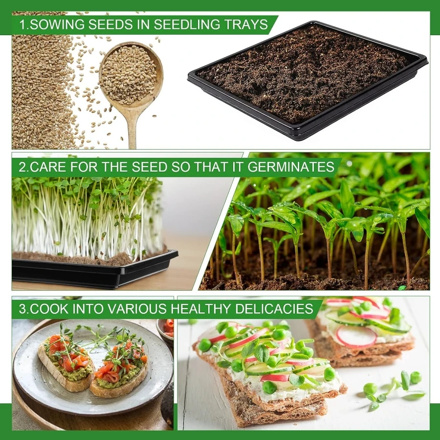 27x27cm Square Plastic Garden Seed Starter Grow Trays No Drain Holes Plant Seeding Tray Flats for Growing Microgreens Wheatgrass