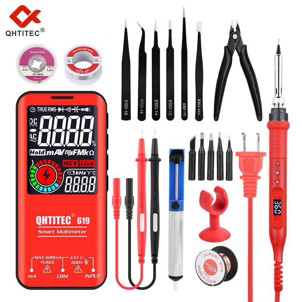 Qhtitec Multimetro Digitale Professionale Multimetro Intelligente 5999 Digital Dc Ac Tensione Ohm Diodo Ncv Hz Live Wire Tester Carica Usb