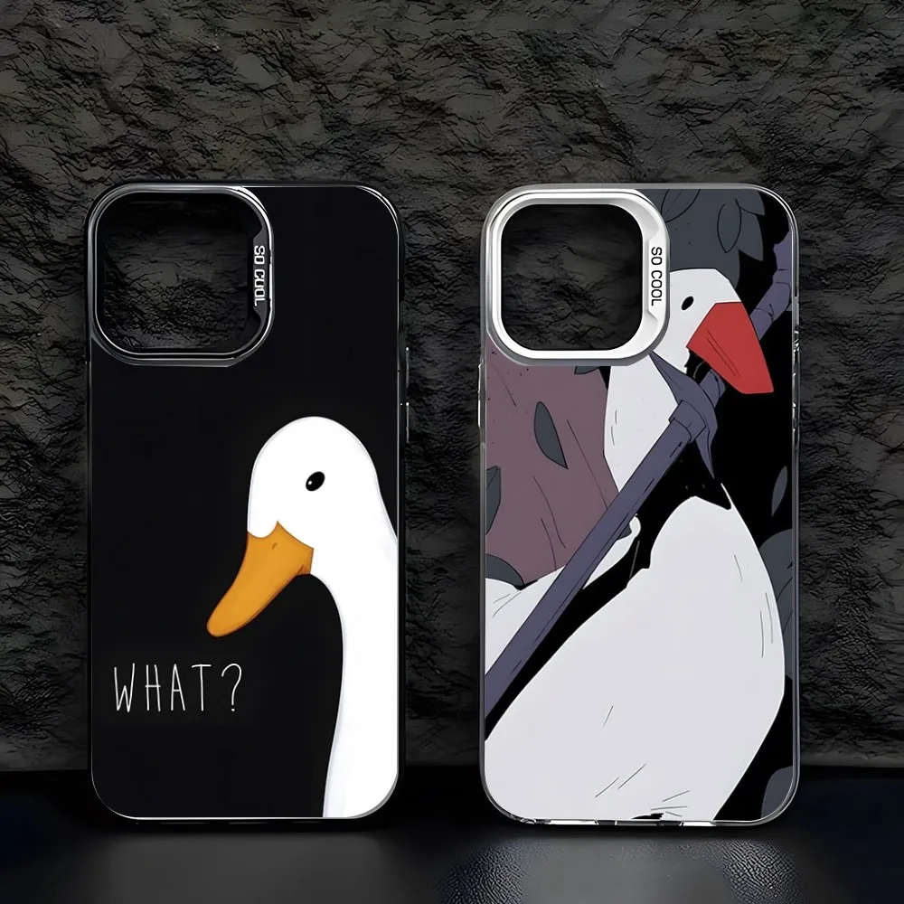 Cartoon Cute Goose Game Phone Case Trendy Brand Color Silver Trendy Phone Case Per Iphone 15 14 13 12 Pro Max 11 2023 Fashion