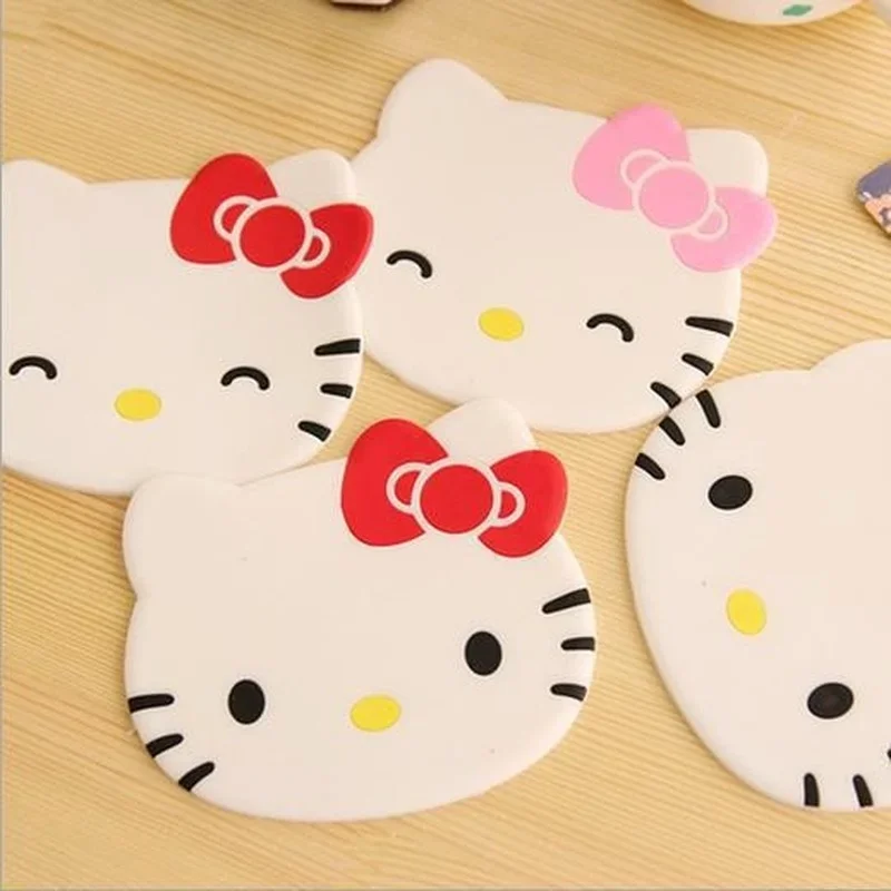 Hello Kitty Coasters Cute Cartoon Cat Head Insulated Kawaii Silica Gel Coasters Hot Drink Holder Cup Holder Kitchen Accessories silica gel coasters