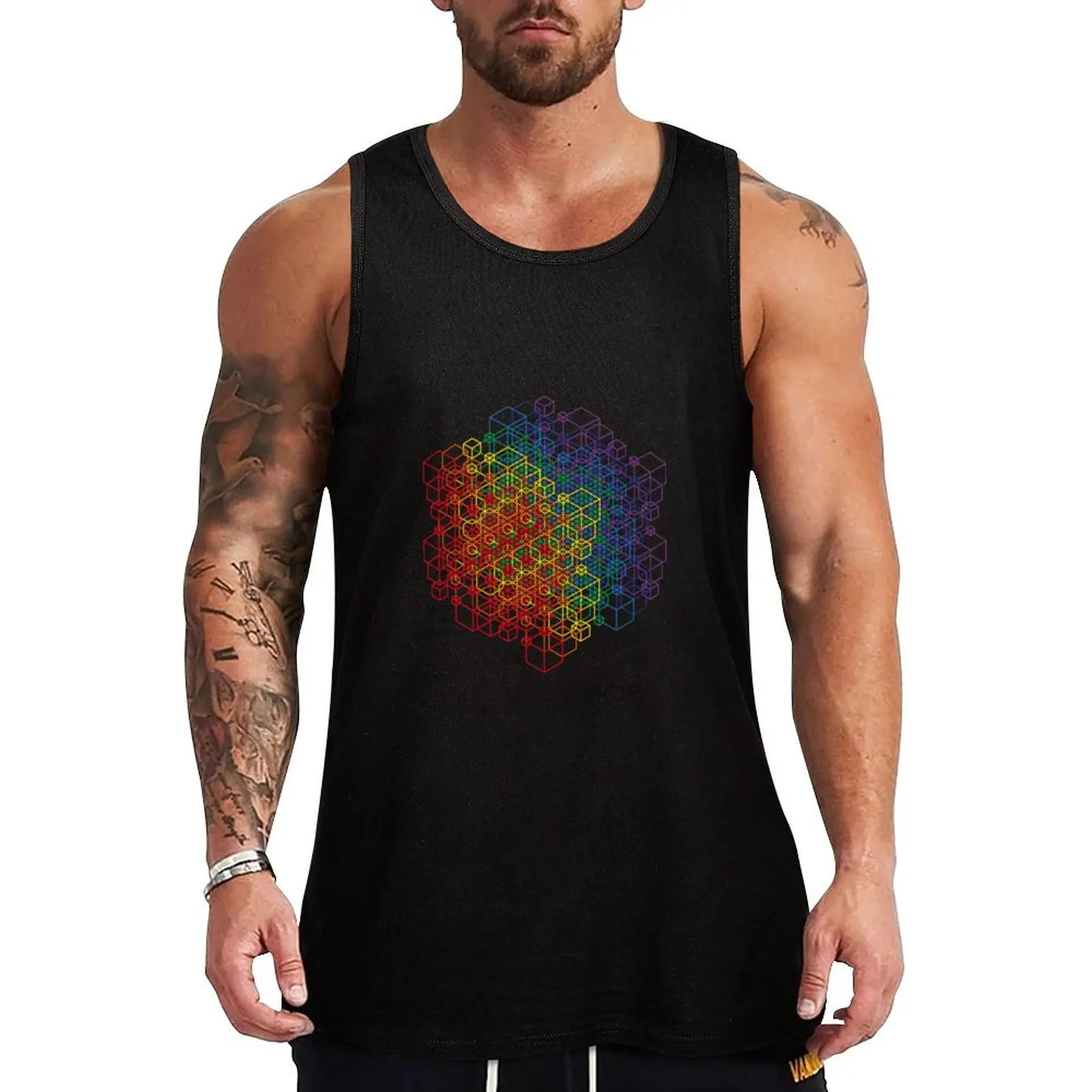 

Rainbow Hex Mesh All Over Tank Top Men's tops gym top t shirt gym Men gym sportswear
